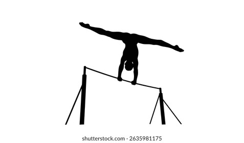 Ícone de silhueta preta Um ginasta realizando um handstand no feixe de equilíbrio, em um estilo de silhueta minimalista em um fundo branco