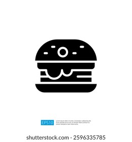 Black Silhouette Icon of a Hamburger with Cheese and Lettuce on a White Background