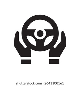  black silhouette icon of hands holding a steering wheel