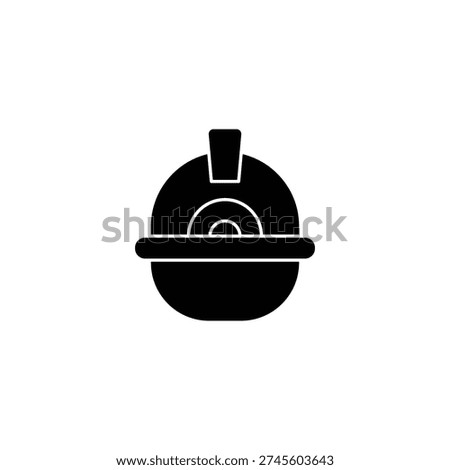A black silhouette icon of a hard hat, typically used for head protection in construction or industrial environments, symbolizing safety and work.