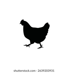 Black Silhouette Icon a Hen Walking With Small, Quick Steps, Head Slightly Forward