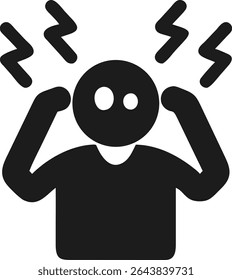 A black silhouette icon illustrating feelings of anxiety and panic with lightning symbols