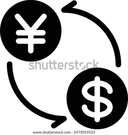 Black silhouette icon of an image exchanging Japanese yen and dollars