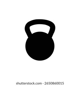 Black silhouette icon of a kettlebell on a white background. Ideal for fitness, workout, gym-related projects, and minimalist sports illustrations suitable for commercial use and vector templates.