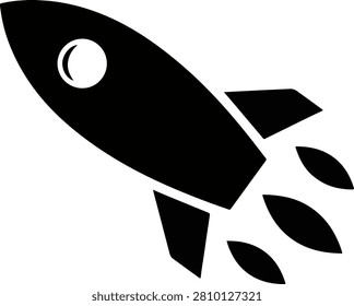 Black silhouette icon of a launching space rocket with exploration blastoff silhouette progress innovation technology astronomy propulsion