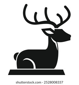 Black silhouette icon logo of a sitting deer with big antlers