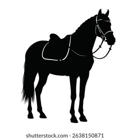 Black Silhouette Icon a Majestic Horse Standing Proudly With a Saddle and Bridle