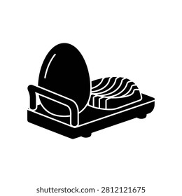 Black silhouette icon of a manual egg slicer for kitchen use.