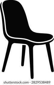 Black silhouette icon of a modern dining chair with a sleek design, representing home furniture, interior design, and contemporary seating.