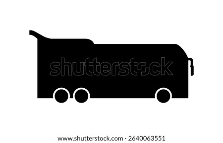 Black silhouette icon of a modern double decker bus viewed from the side, ideal for transport signs, logo design, and infographic usage.