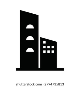 Black silhouette icon of modern skyscraper office building with skyscraper