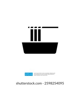 Black Silhouette Icon of Noodles in Bowl Representing Asian Cuisine and Cultural Staple in Modern Design