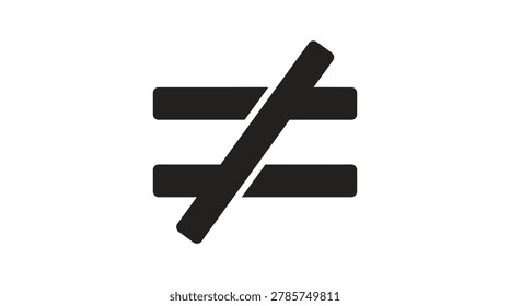 Black silhouette icon of a not equal sign, isolated on a white background. A mathematical symbol representing inequality.