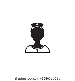 Black silhouette icon of a nurse wearing a hat with a cross, representing nursing care, healthcare workers, or medical staff. Suitable for hospital, clinic, or health service platforms.