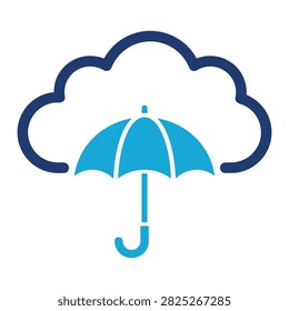 Black silhouette icon of an open umbrella underneath a cloud