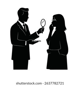 Black Silhouette Icon a Silhouette of an Optician Handing a Customer a Mirror While They Try on Frames