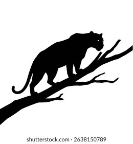 Black Silhouette Icon a Silhouette of a Panther Perched on a Tree Branch, Poised and Alert 