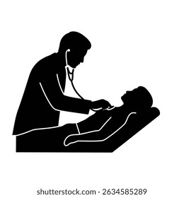 Black Silhouette Icon A physician checking a patient’s heartbeat with a stethoscope