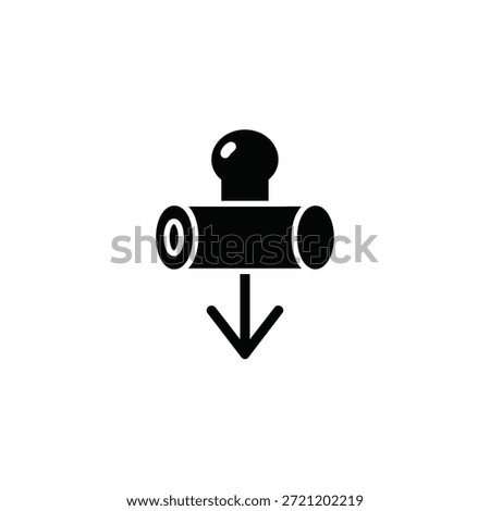 Black silhouette icon of a pipe with a round knob and a downward pointing arrow.