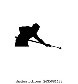 Black Silhouette Icon A player chalking the tip of the cue stick, in a minimalistic silhouette style on a white background