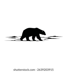 Black Silhouette Icon a Polar Bear Walking Slowly Across Icy Terrain, Head Lowered