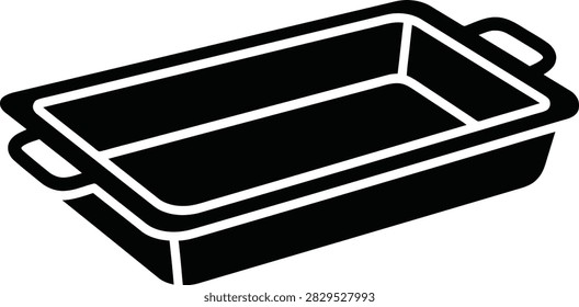 A black silhouette icon of a rectangular baking tray with handles, used for cooking, roasting, and baking in the kitchen, isolated on white background.