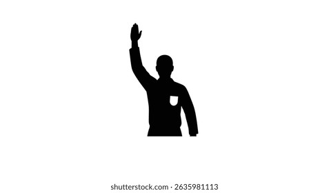 Black Silhouette Icon A referee signaling ippon with one arm raised, in a minimalistic silhouette style on a white background 