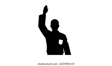 Black Silhouette Icon A referee signaling ippon with one arm raised, in a minimalistic silhouette style on a white background