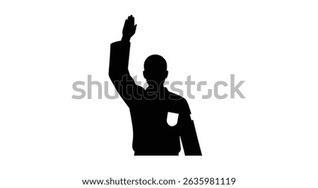 Black Silhouette Icon A referee signaling ippon with one arm raised, in a minimalistic silhouette style on a white background