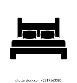 A black silhouette icon representing a bed with a headboard and pillows
