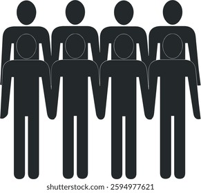 A black silhouette icon representing a group of people arranged in two rows, symbolizing unity, teamwork, or community