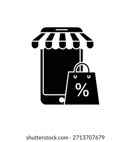 Icono negro de la silueta que representa la plataforma móvil de compras y comercio electrónico