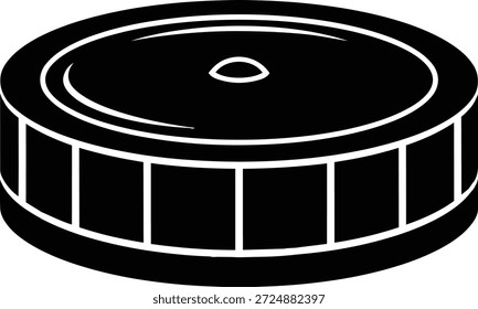 Ein schwarzes Silhouettensymbol, das einen runden Luftfilter oder eine Motorkomponente darstellt