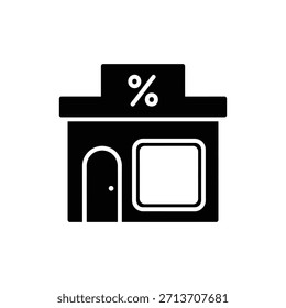 Black Silhouette Icon Representing Small Commercial Building or Retail Shop