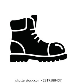 A black silhouette icon representing a sturdy leather work boot with laces and a thick tread sole