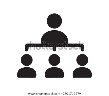A black silhouette icon representing teamwork, showing a leader figure with three subordinate team members on a white background.