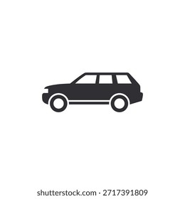 Icono de silueta negro de un SUV de vista lateral con cuatro ventanas y dos ruedas. Representa el transporte, los viajes, el diseño automotriz y los servicios relacionados con los vehículos. Ideal para Elementos de interfaz de usuario, señalización, infografías y gráficos con temática de movilidad.