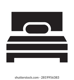 Black silhouette icon of a simple double bed representing comfortable furniture and bedroom interior design elements.