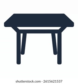 Black silhouette icon of a simple table with clean lines, isolated on a white background