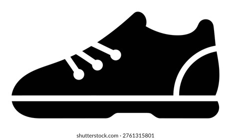 A black silhouette icon of a sneaker featuring elastic shoe laces, representing a flexible and easy slip on fastening system for footwear.