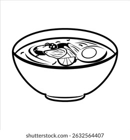 A black silhouette icon of soto, a traditional Indonesian soup, depicted with a bowl outline, perfect for culinary illustrations.