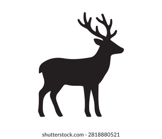 Black silhouette icon of a standing deer with wildlife silhouette minimalist contrast illustration creature woodland template isolated graphicdesign creative herbivore