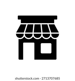 Icono negro de la silueta del escaparate con el techo plano y el toldo que representan la tienda al por menor