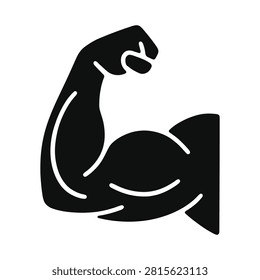 Black silhouette icon of a strong human arm showing biceps muscle for fitness and gym workout concept