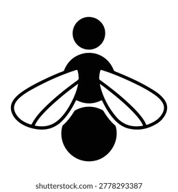 Black silhouette icon of a stylized insect, possibly a bee or fly, with prominent wings.