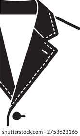Black silhouette icon of a suit jacket lapel and collar with stitching detail vector illustration.