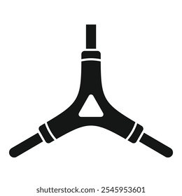 Black silhouette icon of a three way swivel hanging point connector isolated on a white background