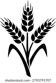 Black silhouette icon of three wheat stalks with agriculture, silhouette
