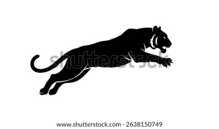 Black Silhouette Icon a Tiger Leaping Forward Mid-Air, Claws Extended