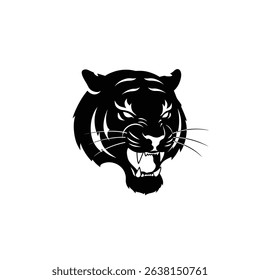 Black Silhouette Icon a Silhouette of a Tiger Mid-Snarl, With Ears Pulled Back and Teeth Bared